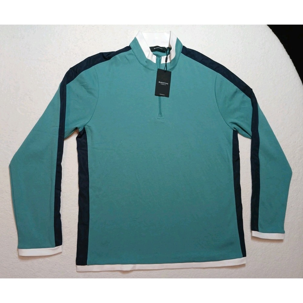 BUGATCHI NWT Performance Quarter Zip Pullover Mens Medium M Celadon Green Golf